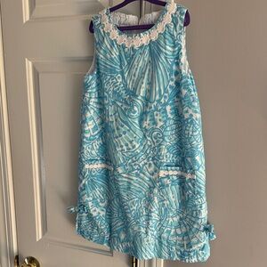Lilly Pulitzer Girls Aqua Blue & White Printed Shift Dress